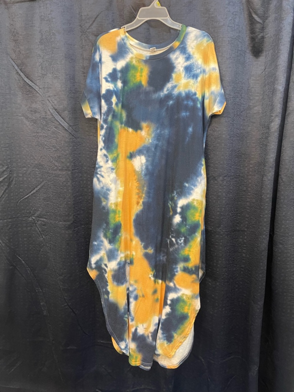 Casual Tie-Dye Maxi Dress in Navy, Mustard & Green